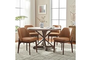VKNOW Modern Dining Chairs Set of 4, Faux Leather Kitchen Chairs with Wood Legs, Upholstered Side Chair for Kitchen Dining Room, Brown