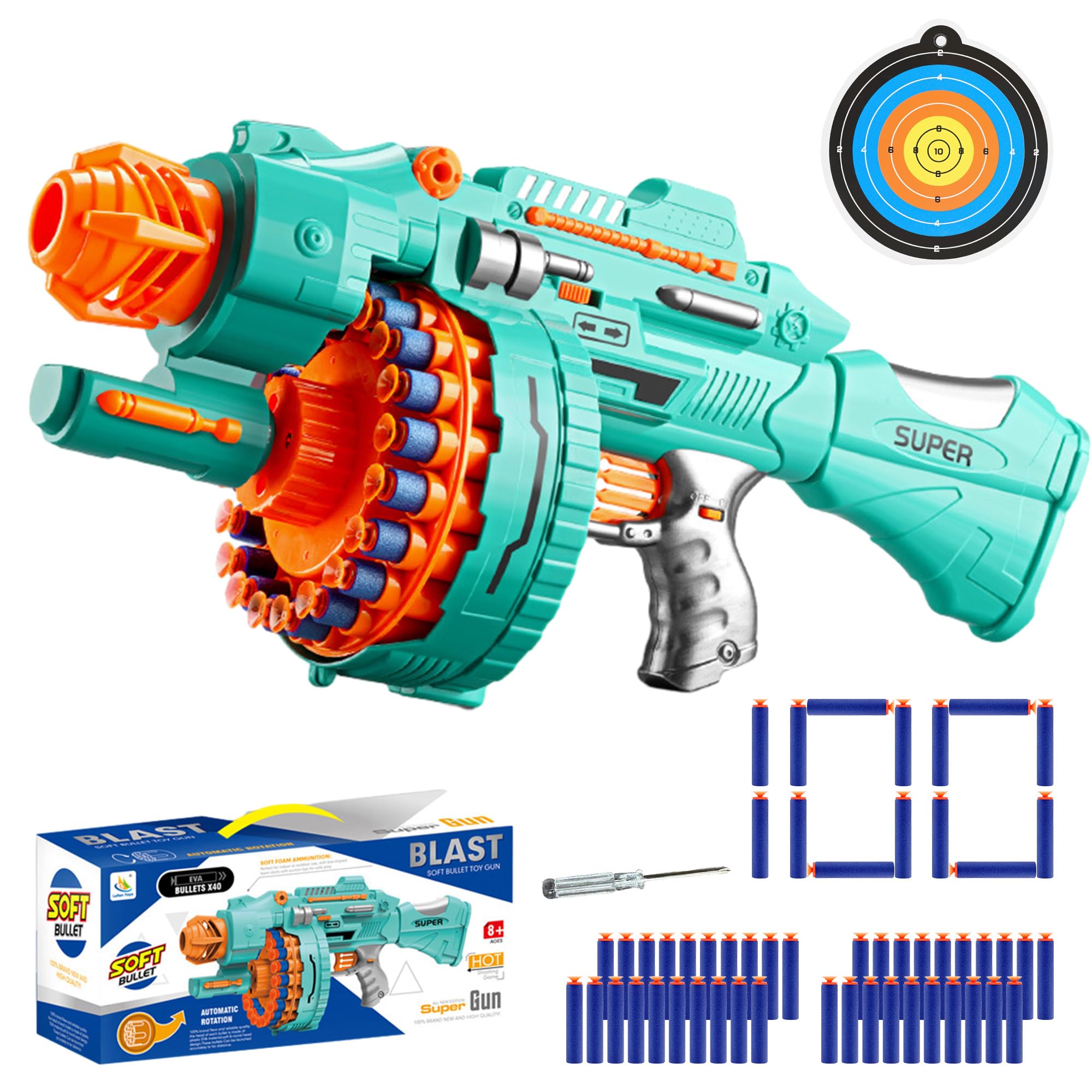 Toy Foam Blasters Kids Toys - Automatic Electric Toy Gun with 100 Foam Bullets, 20-Dart Rotating Drum, Girls & Boys Toys Age 8+, Birthdays for Kids