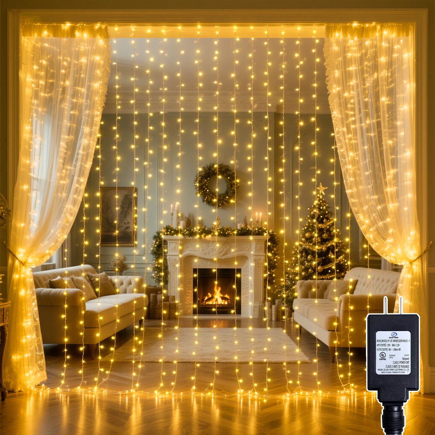 Photo 1 of Soagrc 200 LED Curtain String Lights 9.8 * 6.6FT Plug in Fairy with Timer and 8 Modes, Waterproof Window Wall for Bedroom Wedding Party Indoor Outdoor Christmas Decor
