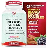 PurePremium Normal Blood Sugar Support Supplement - 20 Active Ingredients Complex to Support Blood Sugar Levels Already in The Normal Range - with Cinnamon, Bitter Melon, Chromium, Mulberry - 60ct