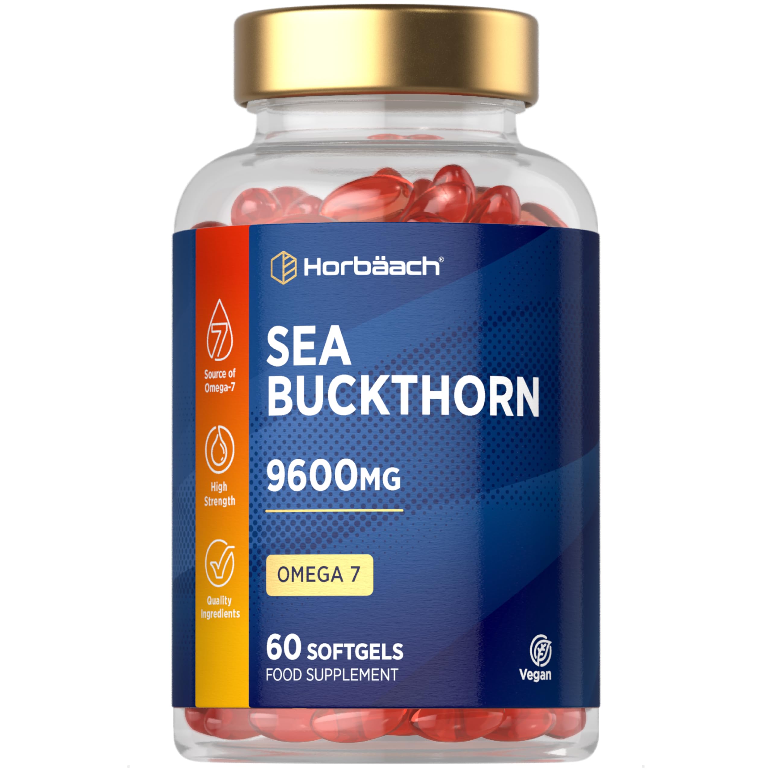 Sea Buckthorn Oil Capsules 9600mg | High Strength Vegan Supplement | Source of Omega 7 Essential Fatty Acids | Palmitoleic Acid | 60 Count | by Horbaach