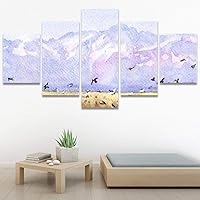 SIGNWIN 5 Panel Canvas Wall Art Modern Art Birds Bohemian Expressive Group Multicolor Photography for Home Decorations Ready to Hang - 60