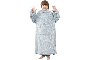Viviland Wearable Fleece Blanket with Sleeves & Foot Pocket for Kids Lightweight Soft Blanket for Boys and Girls, 47" x 47" Inches