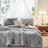 Joyreap 3-Piece Plush Shaggy Comforter Set, Full/Queen Size Luxury Faux Fur Sherpa Reversible Bedding Comforter Set, Ultra Cozy Warm Fluffy Bedding Set for Winter (Light Gray, 88x88 inches)