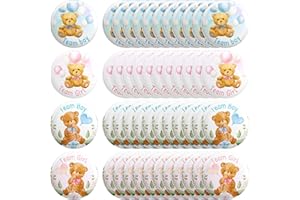 Spakon 48 Pcs Gender Reveal Button Pins Boy or Girl Button Pins Baby Shower Gender Reveal Party Favors for Baby Shower Party Supplies(Bear)