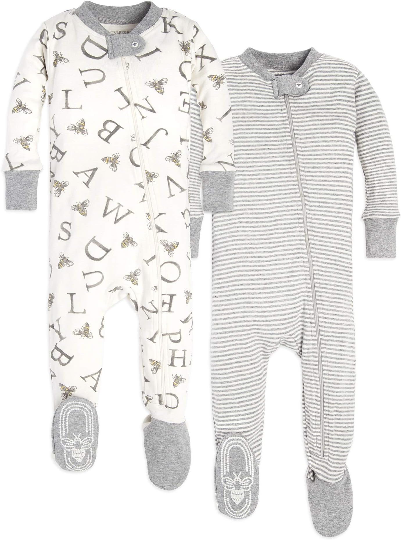 Burt's Bees Baby Unisex Pajamas, Set of 2, Zip Front Non-Slip Footed Sleeper PJs, 100% Organic Cotton