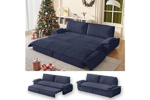 UPYOOE 73.2" Futon Sofa Bed Queen Size, Pull Out Bed, 3-in-1 Convertible Sleeper Sofa with Cushion Armrest, Modern Corduroy Futon Couch for Living Room, Small Space, Apartment, Bedroom, Blue