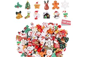 100 Pieces Assorted Christmas Craft Resin Ornaments Kalolary Resin Flatback Miniature Xmas Ornaments Santa Snowman Tree Bell Resin Charms Decoration for Phone Case Earrings Christmas Family DIY Craft