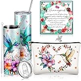 Skylety 3 Pcs Green Hummingbird Gift for Women 20 oz Stainless Steel Insulated Tumbler with Straw Brush Bracelet Makeup Bag Inspirational Gift for Teacher Mom Bird Lover Birthday