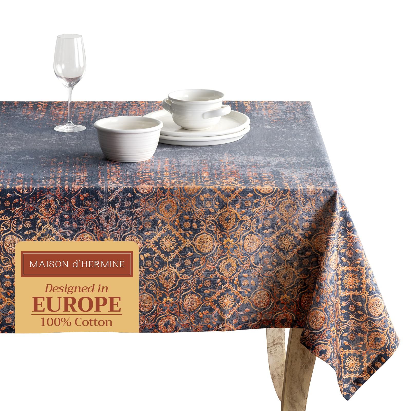 Maison d' Hermine Table Cloth Rectangle Table 100% Cotton 230 cm x 140 cm Tablecloth Reusable Everyday Use for Christmas Decorations Dining Farmhouse Home Party Festive (Imperfection)