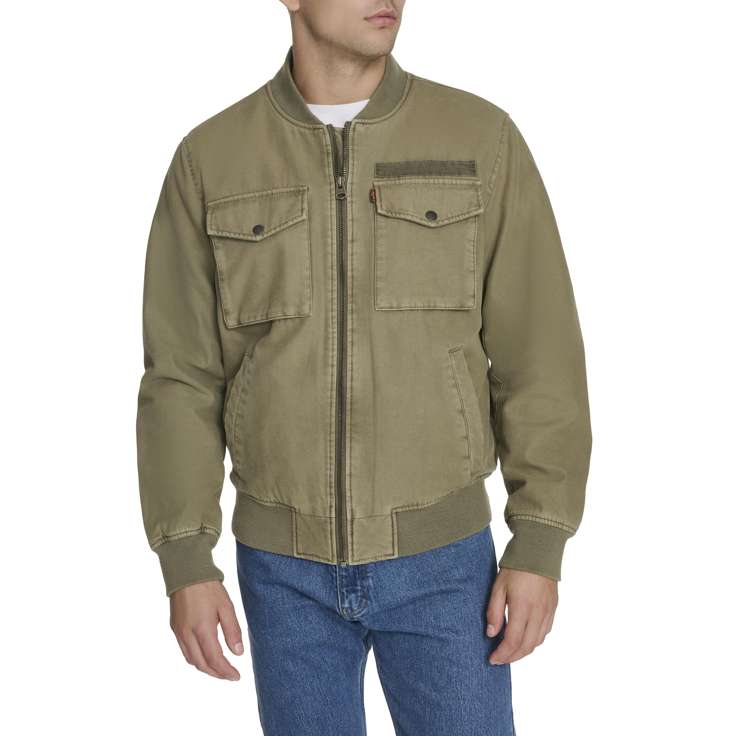 Levi's Men's Flight Satin Bomber Jacket, Light Olive Cotton, Medium Image Levi's Men's Flight Satin Bomber Jacket, Light Olive Cotton, Medium Image