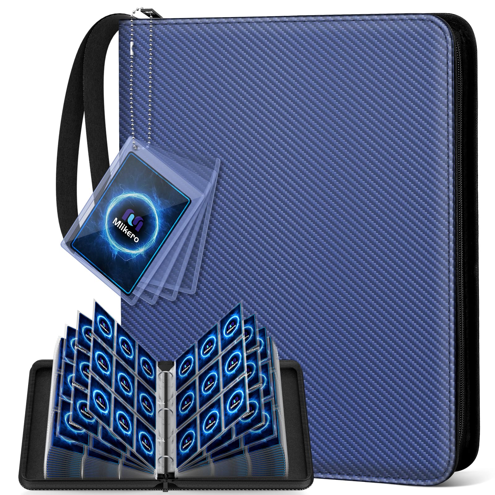 Mlikero 9 Pockets Trading Card Binder, 720 Pockets Trading Card Albums with Sleeves, Card Organiser Card Folder Fit for MTG and TCG Football Sports Cards (Blue)