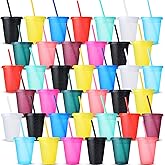 Potchen 60 Pcs Reusable Tumbler with Straws and Lids 16 oz Glitter Plastic Cup with Lids and Straws Bulk Colorful Water Bottle Iced Coffee Cold Drink Travel Mug for Party Birthday