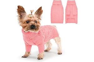Lorehelina Dog Sweater Turtleneck Pullover Cable Knit for Boys Girls Small Dogs Puppy Chihuahua Yorkie Toy Poodle Pomeranian Winter Stretch Clothes Long Sleeves (S, Pink)