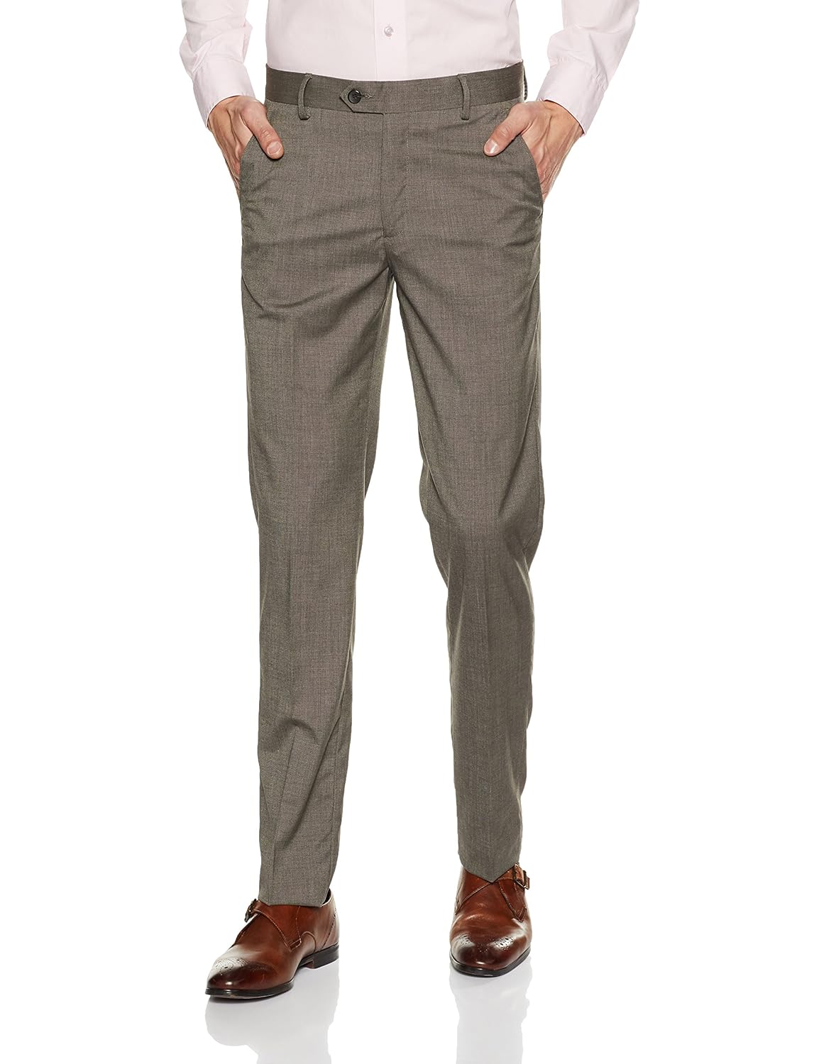 peter england men's slim fit formal trousers