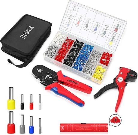 Homca Pince A Sertir Et Pince A Denuder Avec 1200 Boites A Bornes Sertir Isolees Cosse De Cable 0 25 10 00 Mm Pince Electricien Pinces Outils Kit Sertissage Dans Un Sac A Outils Amazon Fr