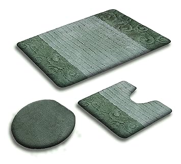 Ilkadim Gökyildiz 3- teilig grün mit Glitzer mit Ausschnitt 60x100cm (große Matte), 50x60cm (kleine Matte), grün Glitzer Stand-WC (Moda grün)