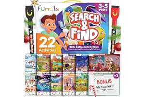 Funcils Search and Find for Kids & Toddlers - Preschool Learning Activity Book, Art and Craft Supplies, Seek Find Games, Birthday Gifts for Girls & Boys, Educational Toys for Ages 3, 4, 5, 6 Year Old