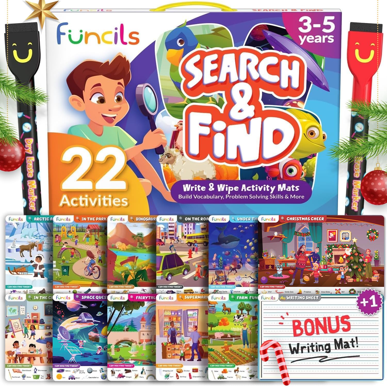 Funcils Search and Find for Kids & Toddlers - Preschool Learning Activity Book, Art and Craft Supplies, Seek Find Games, Birthday Gifts for Girls & Boys, Educational Toys for Ages 3, 4, 5, 6 Year Old