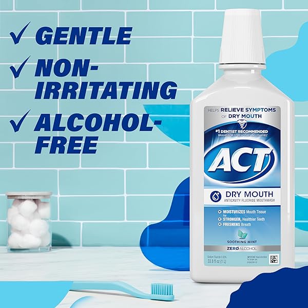 ACT DRY MOUTH ANTICAVITY ZERO ALCOHOL FLUORIDE MOUTHWASH, SOOTHING MINT, 33.8 FL. OZ.