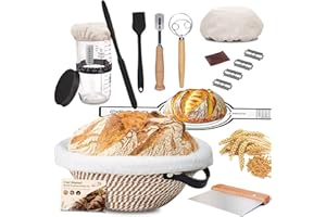 Sourdough Bread Starter Kit, 10in Round Banneton Proofing Basket, Sourdough Bread Baking Tools with Starter Jar,Dough Whisk,B
