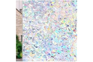 CottonColors Window Privacy Film 17"x78", 3D Rainbow Window Film Decorative Window Film Heat Blocking Static Cling Non-Adhesive Window Clings for Glass Windows