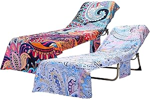 Boyiee 2 Pcs Bohemia Lounge Chair Cover with Side Pockets Beach Chair Cover Microfiber Pool Chaise Towel Thick and Quick Dry for Outdoor Beach Garden Sunbathing 82. 7 x 28. 7 Inches