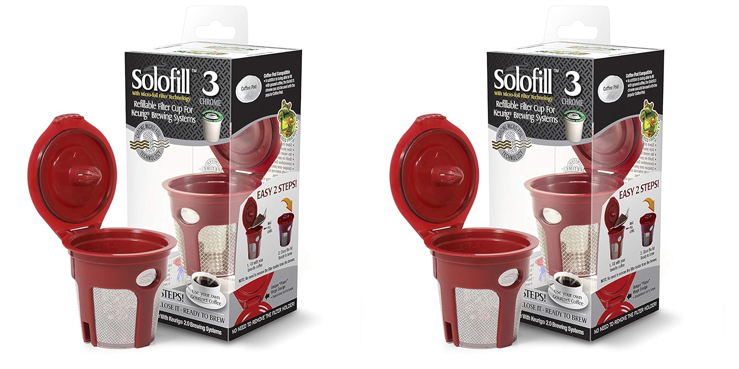 2 Solofill K3 Chrome CUP Chrome Refillable Filter Cup for Keurig-r (RED, 2)