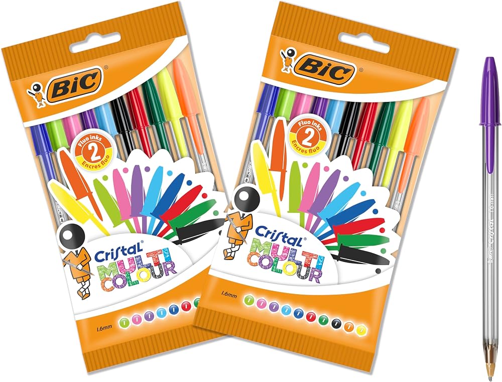Bic Cristal Multicoloured Ballpoint Pens Large 1.6 mm Pack of 2 x 10
