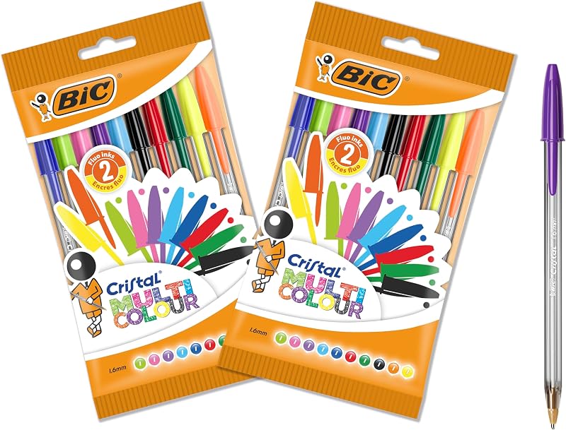 Bic Cristal Multicoloured Ballpoint Pens Large 1.6 mm Pack of 2 x 10