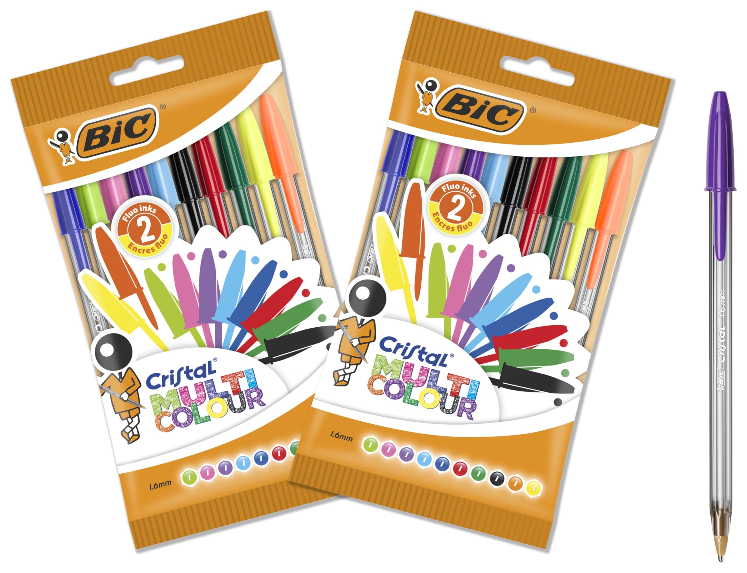 Bic Cristal Multicoloured Ballpoint Pens Large Nib (1.6 mm) - Pack of 2 Packs of 10