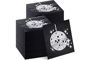 CUNNO 160 Pack Disco Party Cocktail Napkins Stylish Disposable 70s 80s 90s Party Supplies Disco Cocktail Napkins for Engagement Birthday Graduation Baby Shower Supplies(Black)