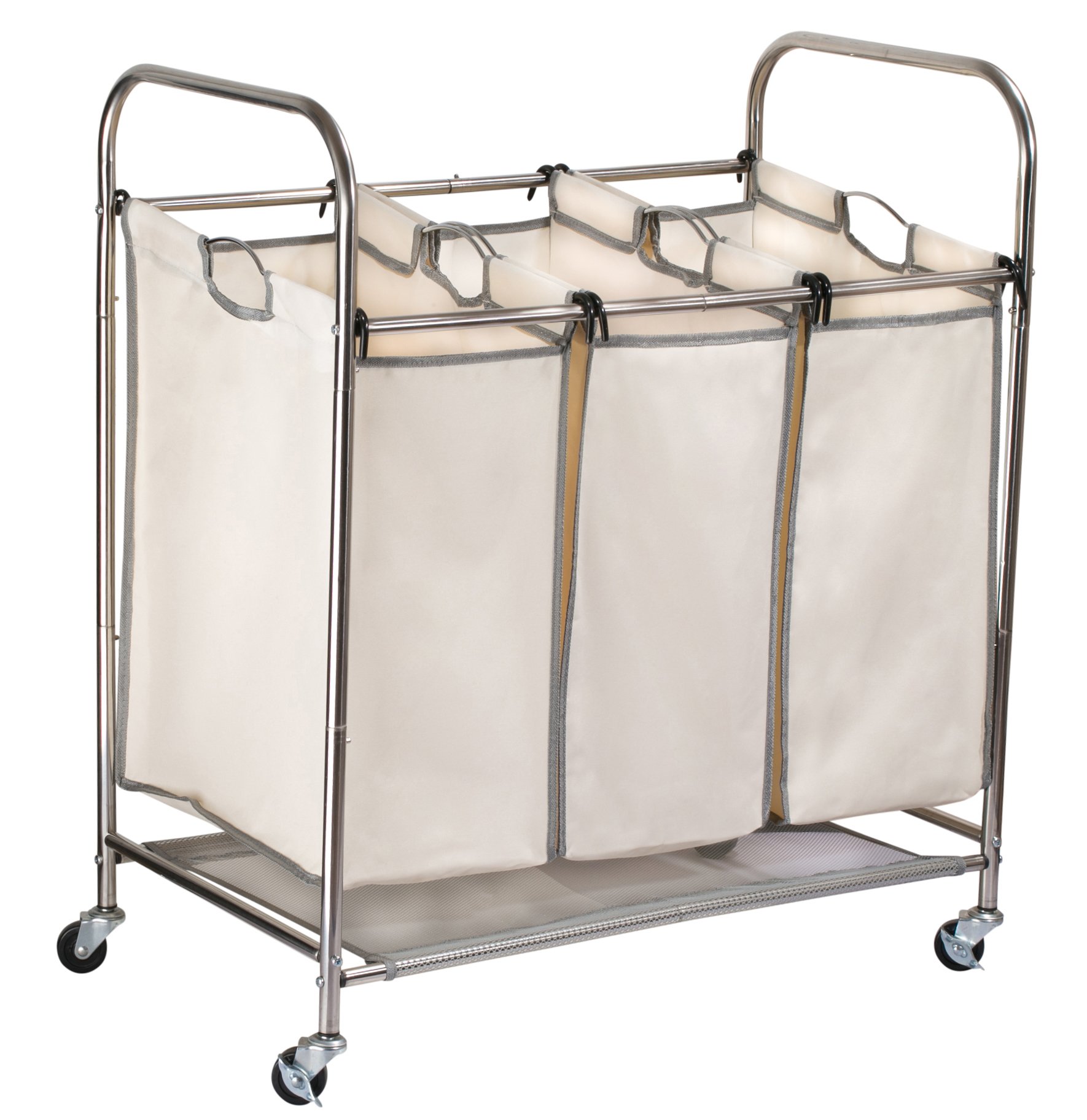 Triple Laundry Sorter on Wheels Durable Metal Frame Lockable Wheels and Thr... eBay