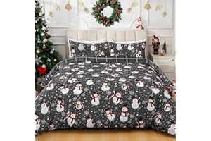 Invoibler Christmas Duvet Cover Set Queen Snowman Snowflakes Comforter Cover 3 Pcs Grey Bedding Duvet Cover Reversible Plaid Holiday Bedding Set with Zipper Closure (1 Duvet Cover, 2 Pillow Shams)