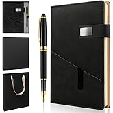 A5 Lined Leather Notebook and Pen Set with Gift Box, 240 Pages Refillable Journal with Pocket and Magnetic Buckle, Hardcover Daily Diary for Men and Women Business Travel Personal Writing- Black