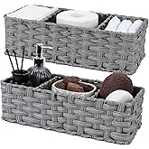GRANNY SAYS Toilet Tray Tank Topper, Wicker Baskets for Storage, Set of 2 Waterproof Bathroom Basket for Organizing, Gray Bathroom Organization Baskets, 14¼" x 6" x 4¼"