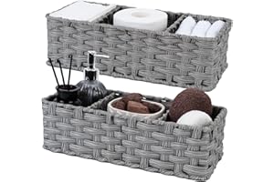 GRANNY SAYS Toilet Tray Tank Topper, Wicker Baskets for Storage, Set of 2 Waterproof Bathroom Basket for Organizing, Gray Bathroom Organization Baskets, 14¼" x 6" x 4¼"