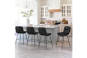 Cozyman Double-Layer Upholstered Bar Stools Set of 4, Counter Height Bar Stools for Kitchen Island, Faux Leather Armless Barstool Chairs, 24 Inch Barstools with Back and Footrest, Black