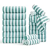 Smuge 18 Pcs Bath Towel Set, Include 6 Bath Towel Sheets, 6 Hand Towels and 6 Washcloths - Highly Absorbent Quick Dry Microfiber,Ultra Soft Bathroom Towel Set with Hanging Loop - Sea Blue