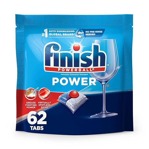 FINISH POWER DISHWASHER PODS, NO PRE-RINSE DISHWASHER DETERGENT SOAP FOR DEEP CLEAN & SHINE WITH DEGREASING POWER, 62 COUNT