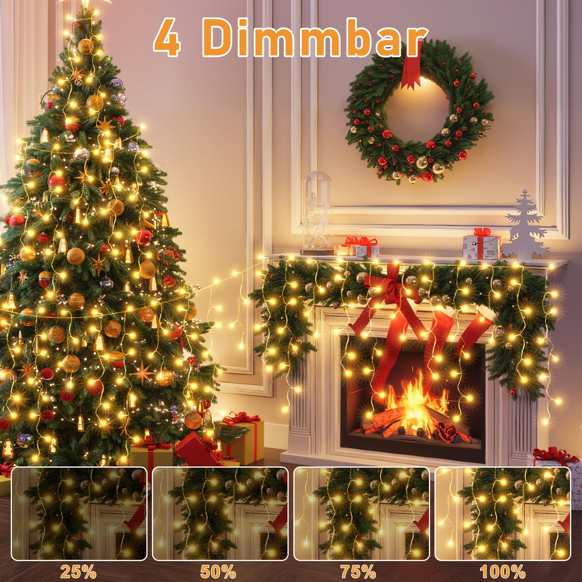 HeiPard Eisregen Lichterkette Außen 12m 486 LED Weihnachtsbeleuchtung Außen mit Stecker, 8 Leuchtmodi, Fernbedienung, Timer, Wasserdicht Lichtervorhang Aussen für Dachrinne, Geländer, Vorbau, Fenster 5