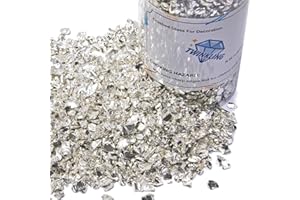 TWINKLING High Luster Fire Glass Stones Glitter, Broken Shattered Chips Crushed Glass Stones for Fire Pit Fire Place, Crafts Resin Art, Aquarium Garden Decoration, 9-12mm(370g/13oz.) (Silver)