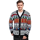 Arvilhill Men's Christmas Cardigan Merry Xmas V Neck Button Knitted Sweater (S-XXL)