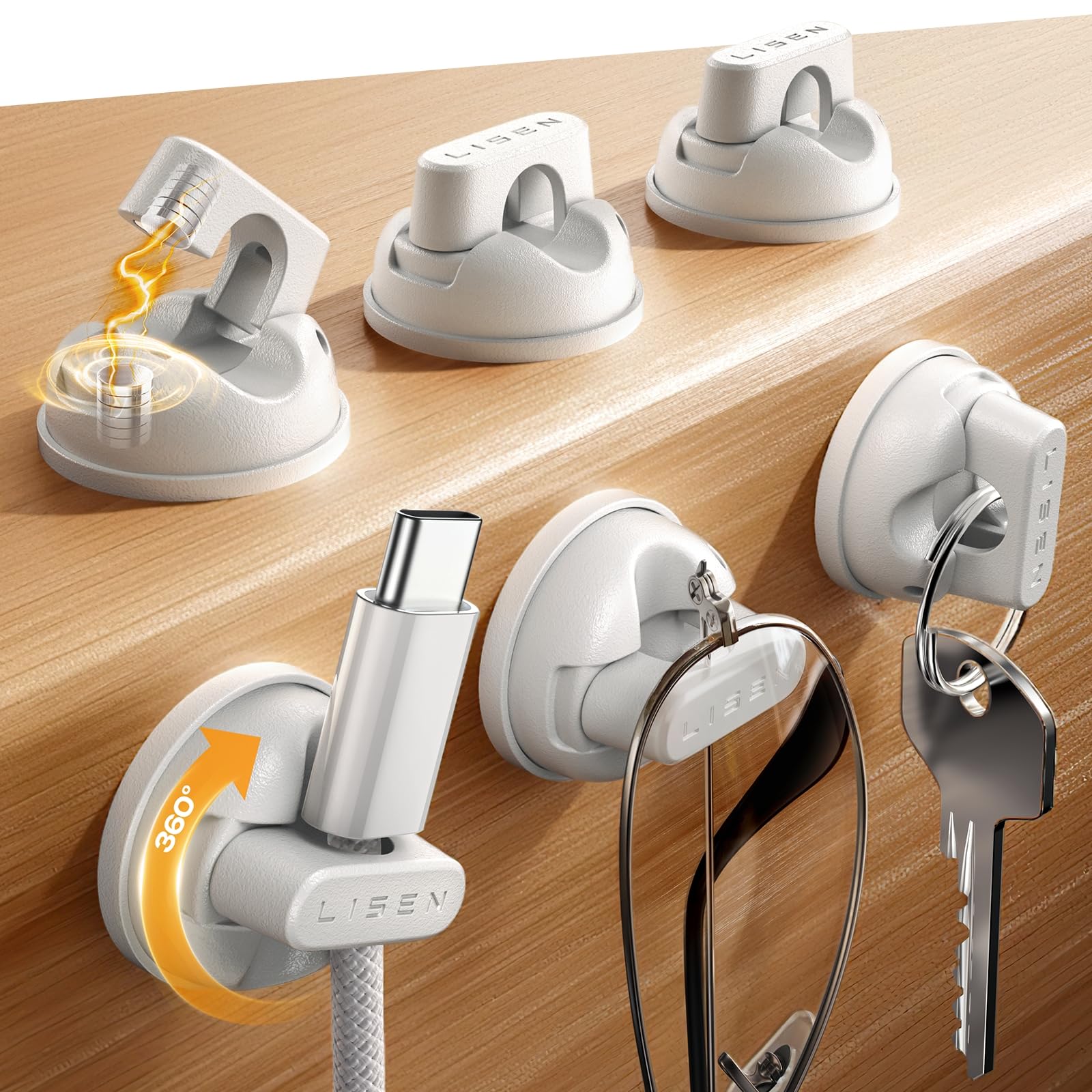 Photo 1 of 6-Pack Rotatable Cord Holder for Nightstand, LISEN 360°Rotating Magnetic Clips, No-Residue Adhesive Cable Management Clips Neatly for Nightstand, Desk, Home, Office, Car, Cubicle Accessories, White