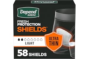 Depend Incontinence Shields for Men, Light Absorbency Disposable Pads, 58 Count