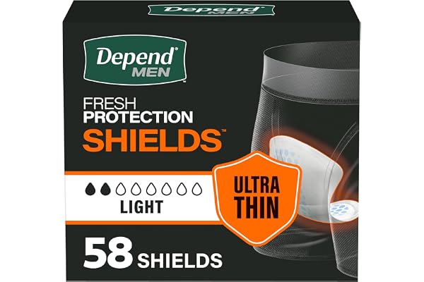 Depend Incontinence Shields for Men, Light Absorbency Disposable Pads, 58 Count | Cup-like Fit, odour Control, Leak Barriers,