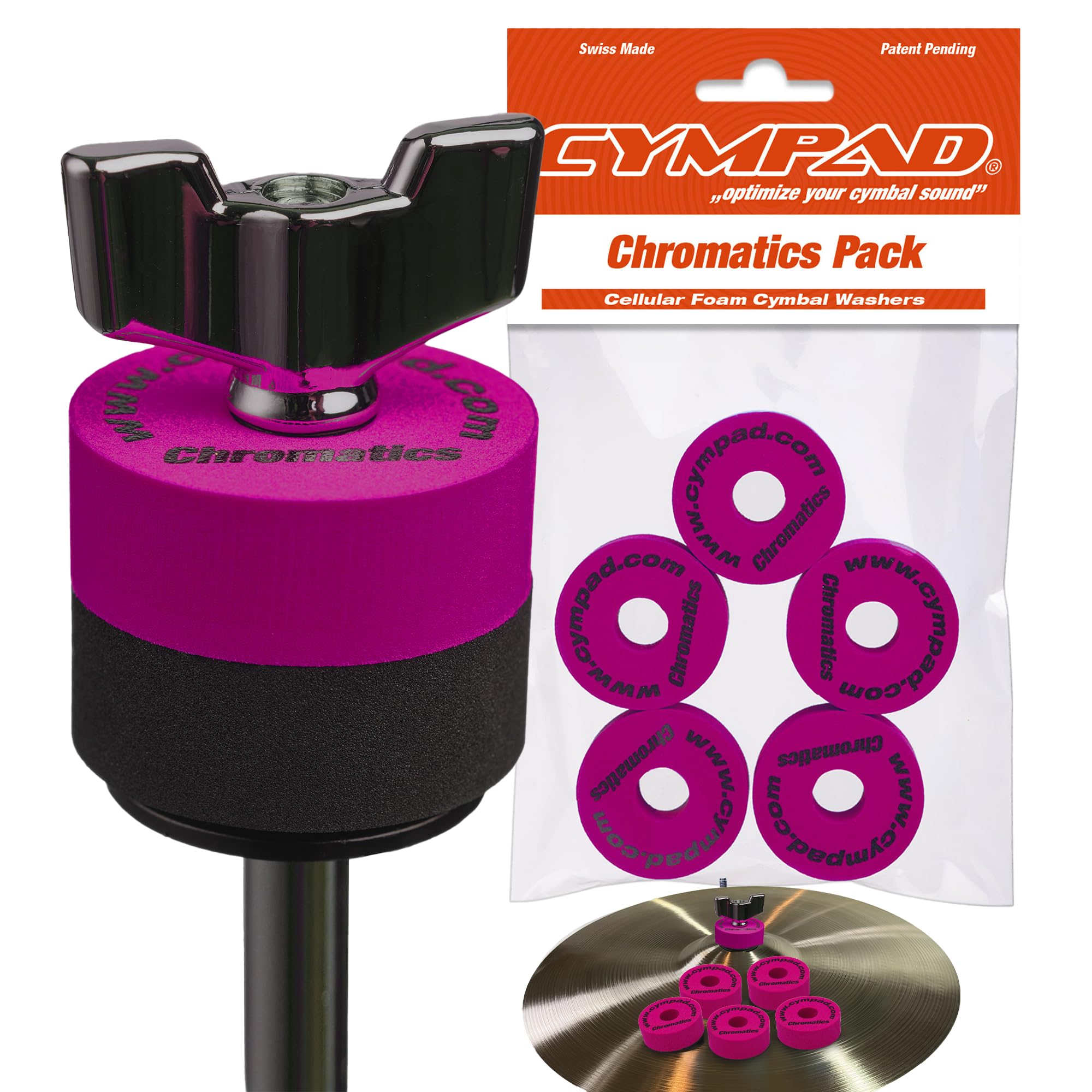 Cympad Crimson Chromatics Foam Cymbal Pad Set – High-density memory foam washers designed to improve the sound and durability of cymbals, suitable for all cymbal stands – 40/15mm.