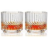 Viski Zephyr Crystal Lowball Tumblers, Elegant Cut Crystal Whiskey Glasses, Perfect for Scotch, Bourbon, Cocktails, and Neat Spirits, Ideal for Hosting Parties, Home Bar Accessories, 8.5 oz, Set of 2