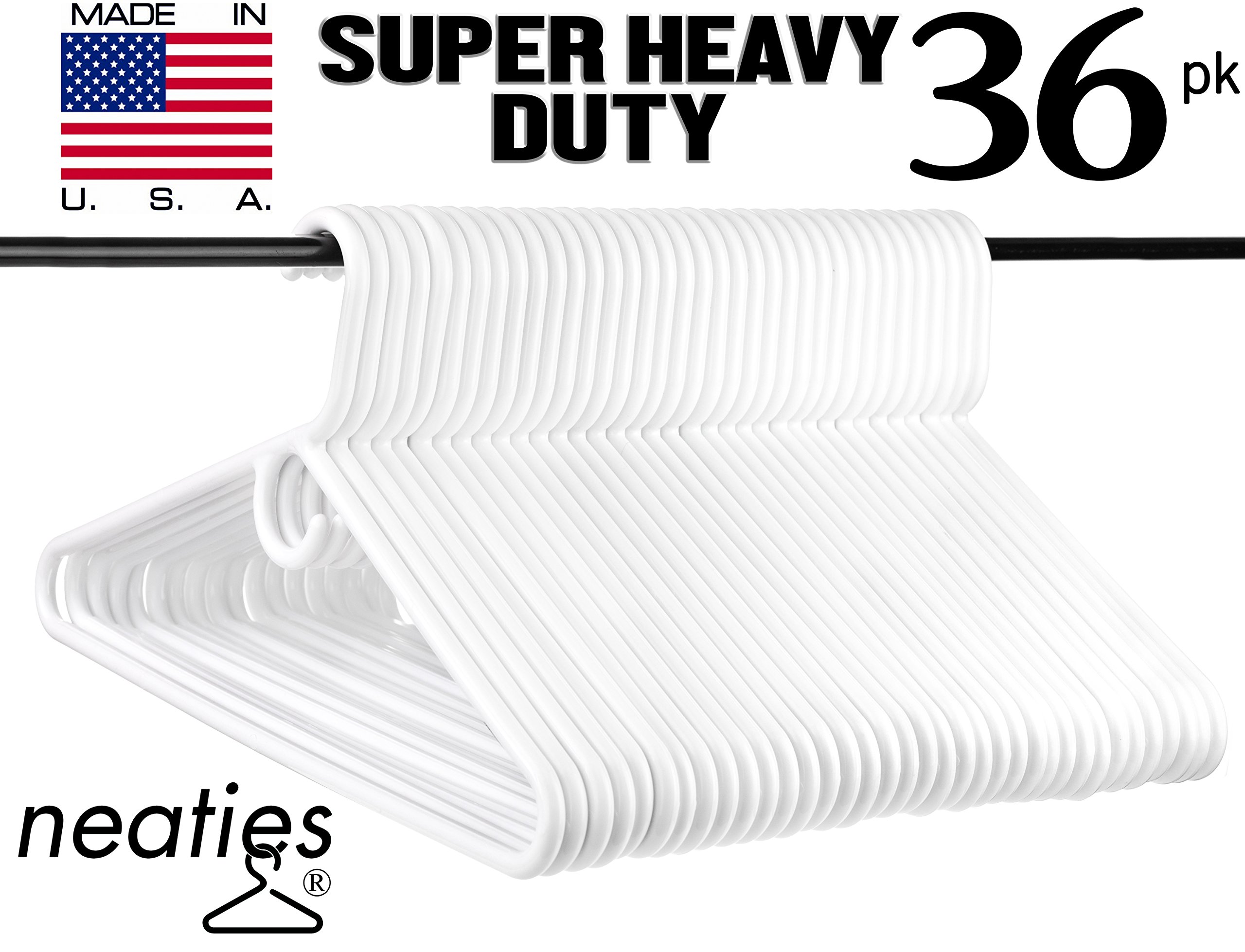 Neaties Super Heavy Duty White Plastic Hangers, USA Made Long Lasting