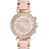 Michael Kors Parker Women's Watch, Stainless Steel and Pavé Crystal Watch for Women with Steel, Leather, or Silicone Band